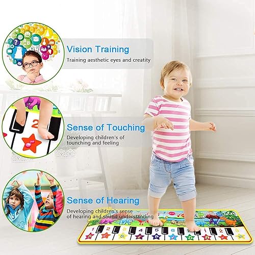 Miniatura 5 de M SANMERSEN Tapete de piano para niños 43 x 14 pulgadas teclado de suelo de dinosaurio tapete de juego de música baile con 10 canciones de