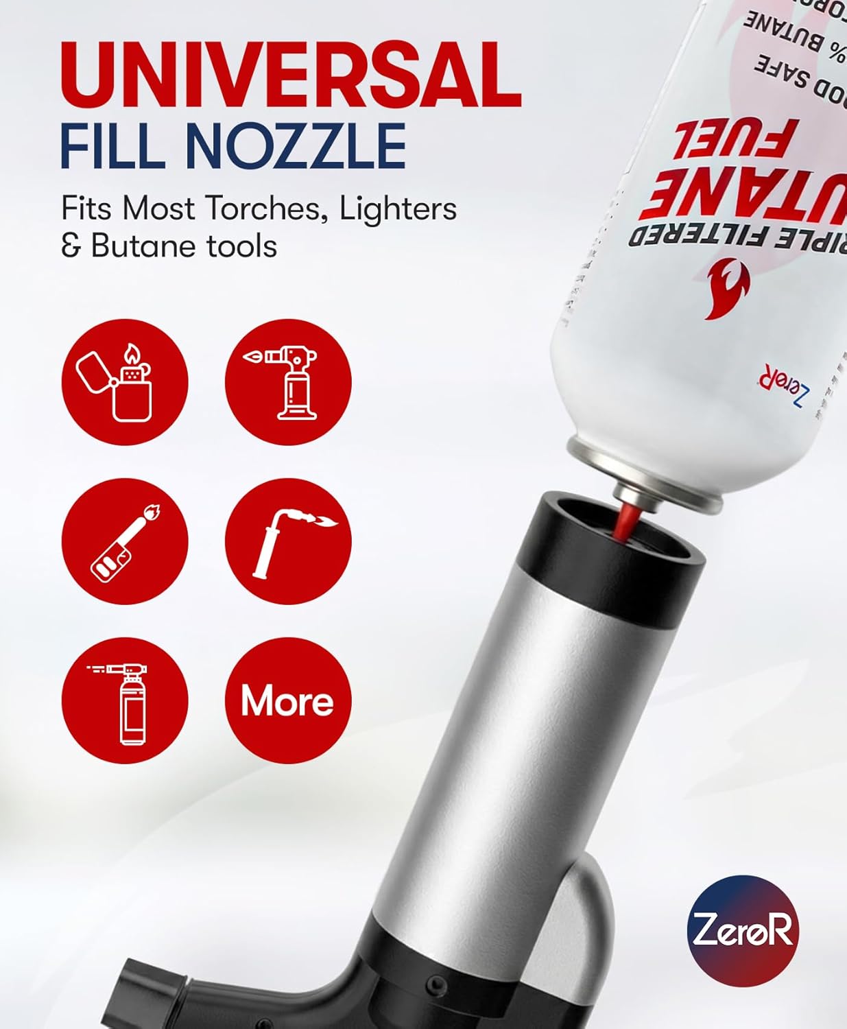 ZeroR® Butane Fuel Refill for Torch Lighters - Food-Safe & Triple-Filtered for Clean Burn - 100% Pure, Iso-Butane Refill for Torches, Kitchen & Refillable Lighters - 10.67 fl oz (315ml), 3 Cans