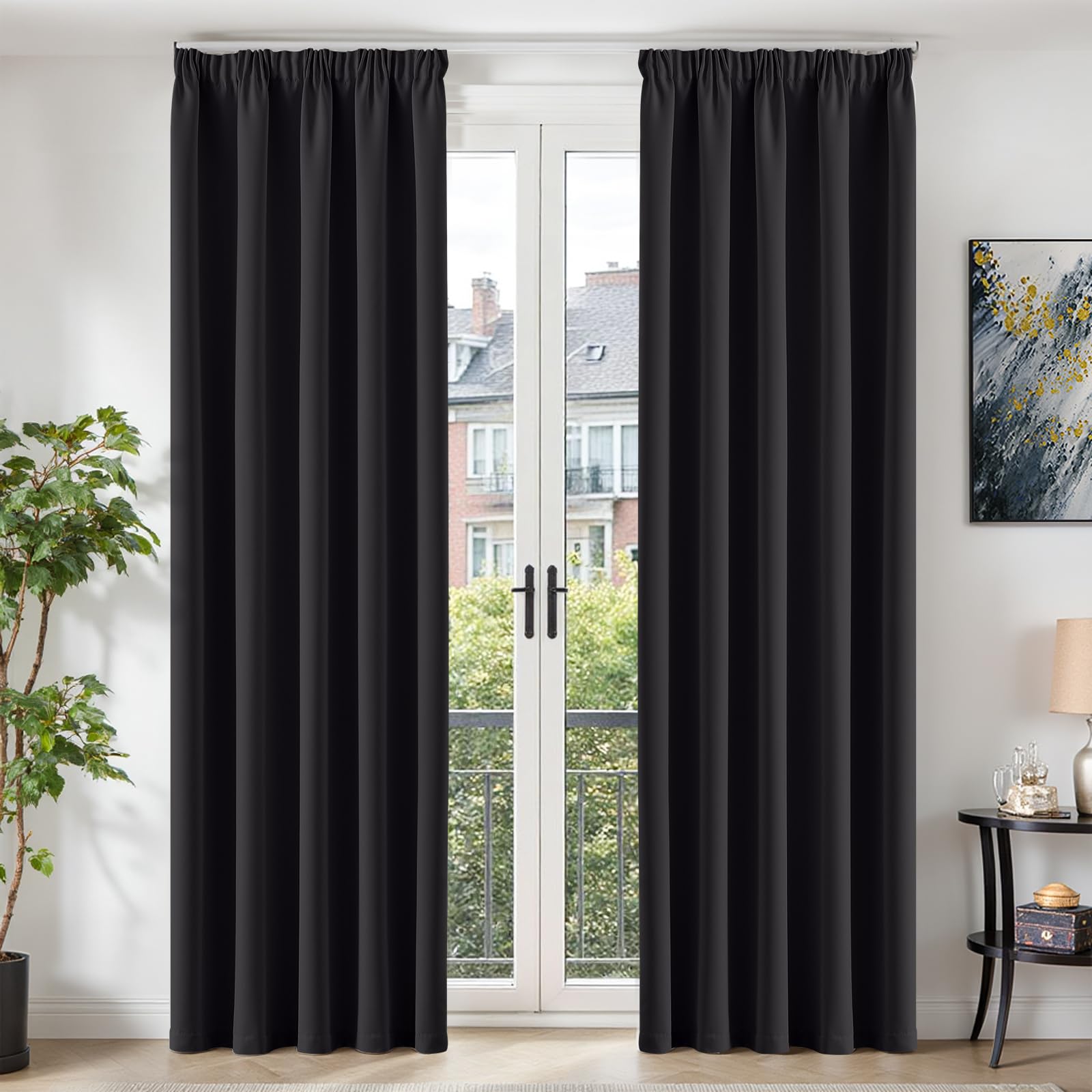 TOPICK Blackout Curtains 90 Inch Drop Long for Bedroom, Pencil Pleat Thermal Insulated Curtains & Drapes for Living Room, Room Darkening Soundproof Black Curtain 2 Panels, W46 x L90 Inch — image 1