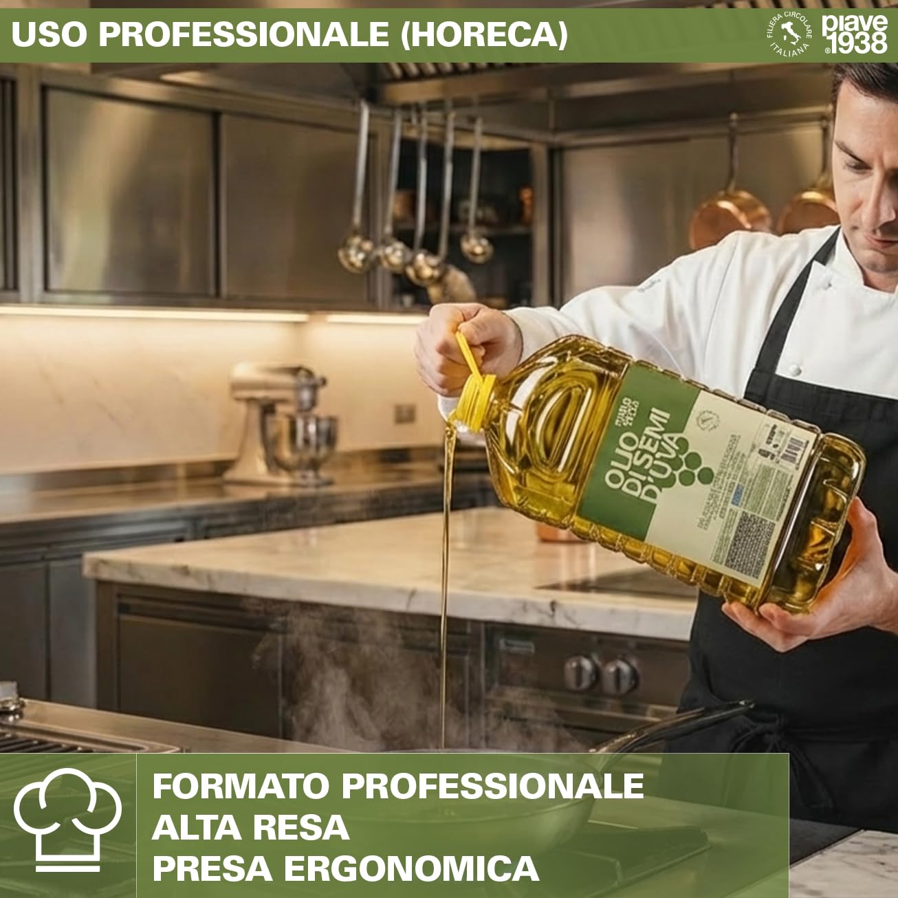 PIAVE 1938 Olio di Vinacciolo 5L Professionale - Per Ristorazione (Fritture, Dolci, Maionese) e Centri Massaggi - Alto Punto di Fumo 245°C, Olio di Semi d'Uva Puro Neutro Grape Seed Oil