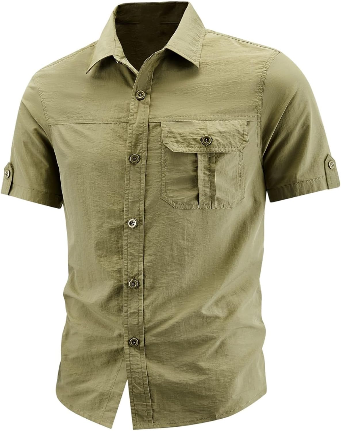 Men's Cotton Short Sleeve Work Shirt Button Down Distressed