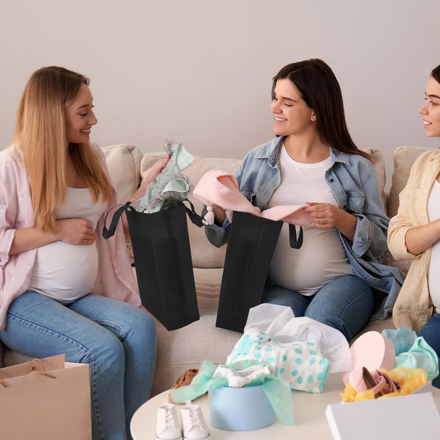 Boao 60 Pack Non Woven Tote Bags Bulk, Reusable Large Gift Bags with Handle, Foldable Grocery Tote for Party, 14 x 10 Inch