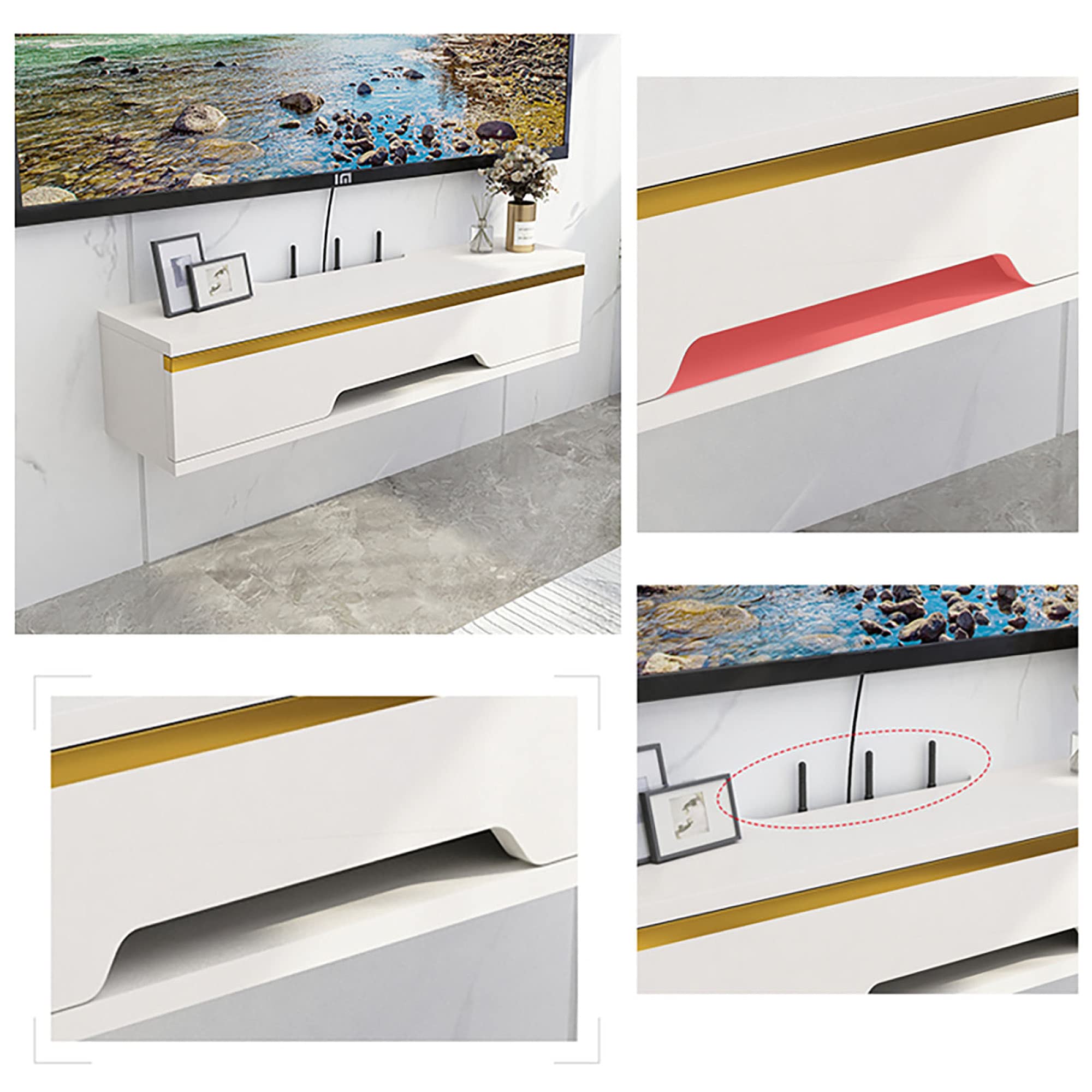 Supporto da parete per TV in legno massello galleggiante, per casa e ufficio, mensola da 50 cm, per decoder via cavo, router, lettori DVD, finitura opaca
