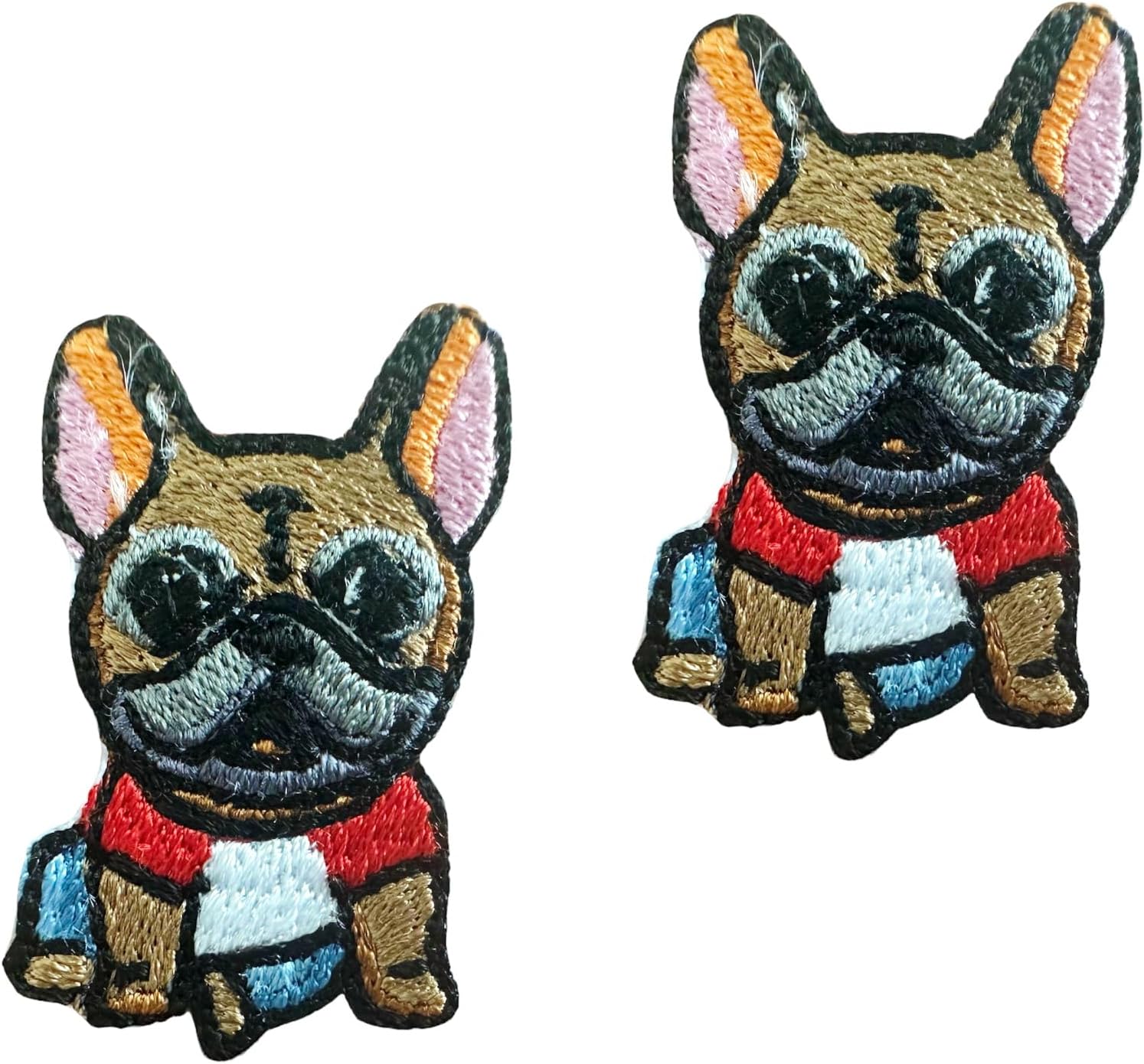 TH Set of 2 Tiny. Mini French Bulldog Dog Puppy Pet Cute Cartoon logo7 Patches Sew Iron on Embroidered Applique Badge Sign Patch Clothing Costume image 2