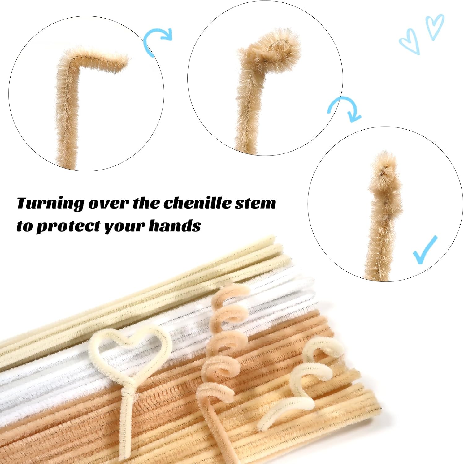 TOAOB 200pcs Pipe Cleaners Crafts Supplies White Beige Chenille Stems Assorted Size Wiggle Googly Eyes for Craft DIY Art Supplies