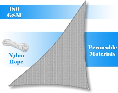 Miniatura 2 de Toldo triangular de 12 x 12 x 17 pies, color gris claro para toldos de protección solar al aire libre, jardín y patio trasero, color gris claro