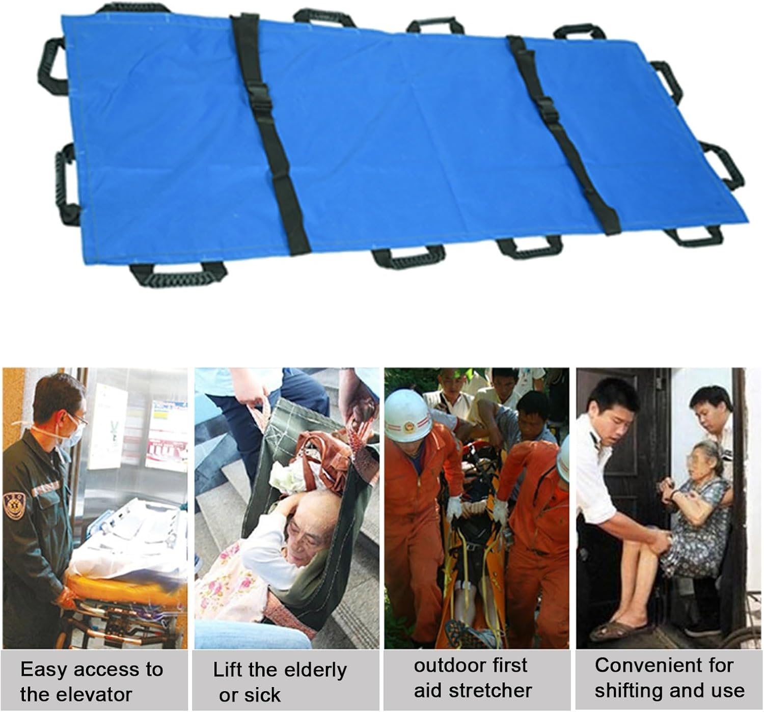 Portable Foldable Stretcher, Nylon Cloth Stretcher with 12 Handles & Seat Belt, Ideal for Casual Evacuat & Outdoor Camping, Orange,180x70cm
