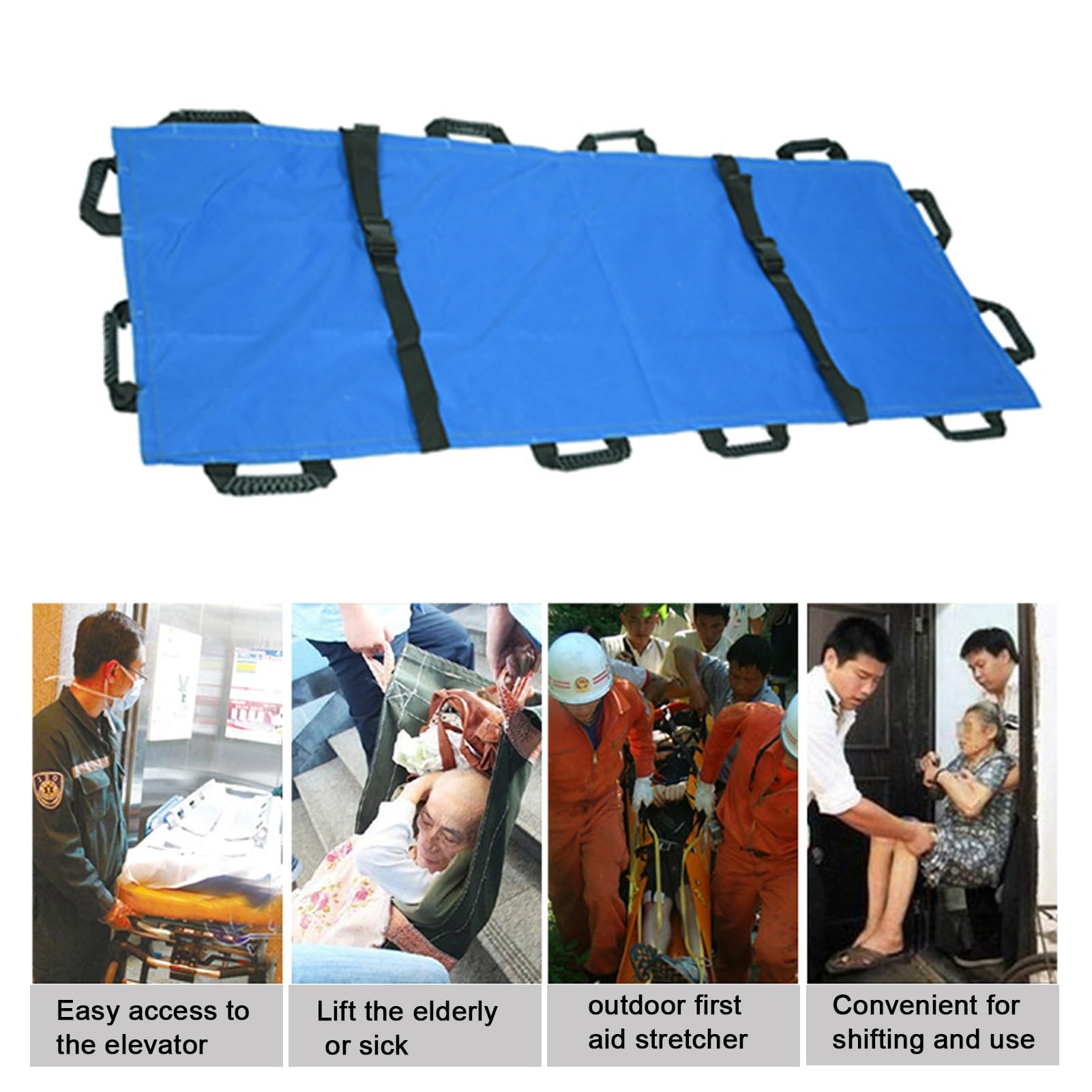 Camilla Blanda de Tela de Nailon con 12 Asas - Camilla de Rescate portátil y Plegable para evacuación de heridos y Acampada al Aire Libre - Incluye cinturón de Seguridad,Orange-180x70cm