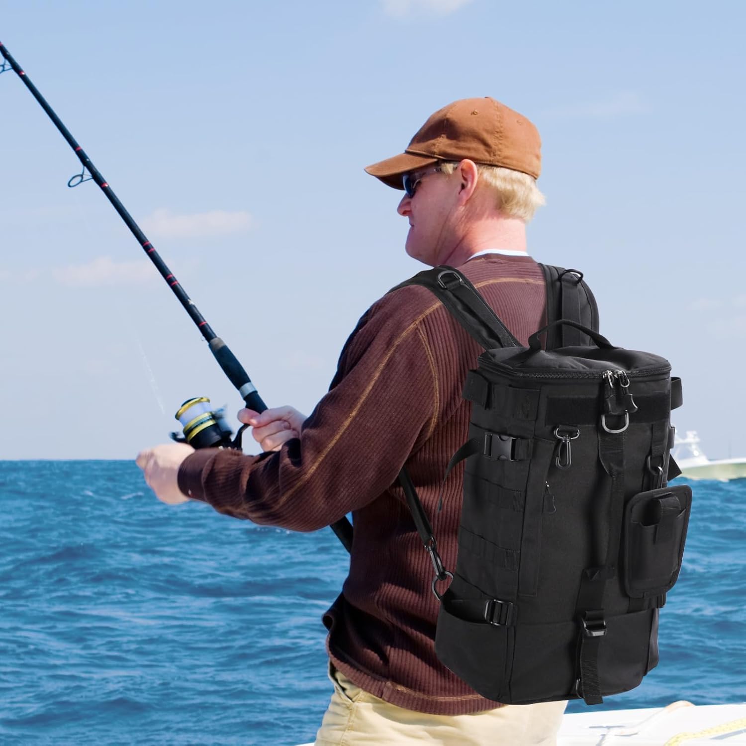 Fishing Tackle Backpack, Multifuction Large Capacity Sling Bag Holds Rods, Reels and Fishing Gear Equipment for Fishing, Camping, Hiking(Black)