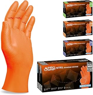 50x PROGRIP Guantes nitrilo talla XXL Naranja [Con doble grosor y textura diamante], Guantes desechables de nitrilo para taller, industria y montaje, Luvas nitrilo descartaveis