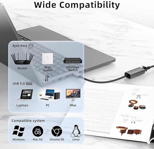 Miniatura 6 de Adaptador USB a Ethernet, adaptador de red LAN Gigabit WALNEW USB a RJ45 Gigabit 3.0, adaptador Ethernet compatible con MackBook, iMac, XPS,