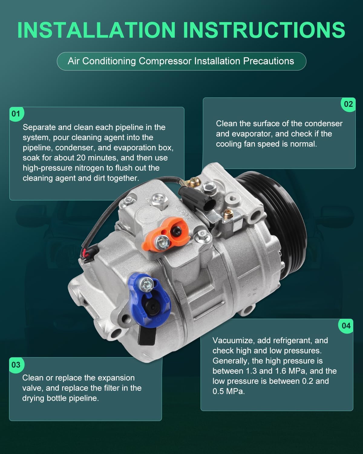 SCITOO A/C Compressor with Clutch for BMW 545i 4.4L 2004 2005 2006, Fast Cooling Air Conditioner Compressor for BMW 550i/650i 4.8L 2006 2007 2008 2009 2010 CO 11250C