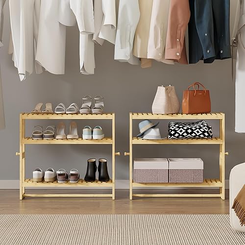 Miniatura 8 de RRX Organizador de almacenamiento de estante de baño, estante de baño, organizador de bambú de 3 niveles ajustable con barra, colgante, estante