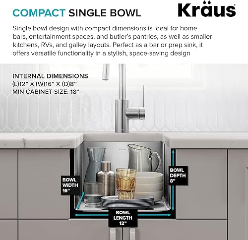 Vista 59 de Kraus KHU101-24L Standart PRO 24-inch Undermount 16 Gauge Single Bowl Laundry and Utility Sink, 24 Inch, Tight Radius