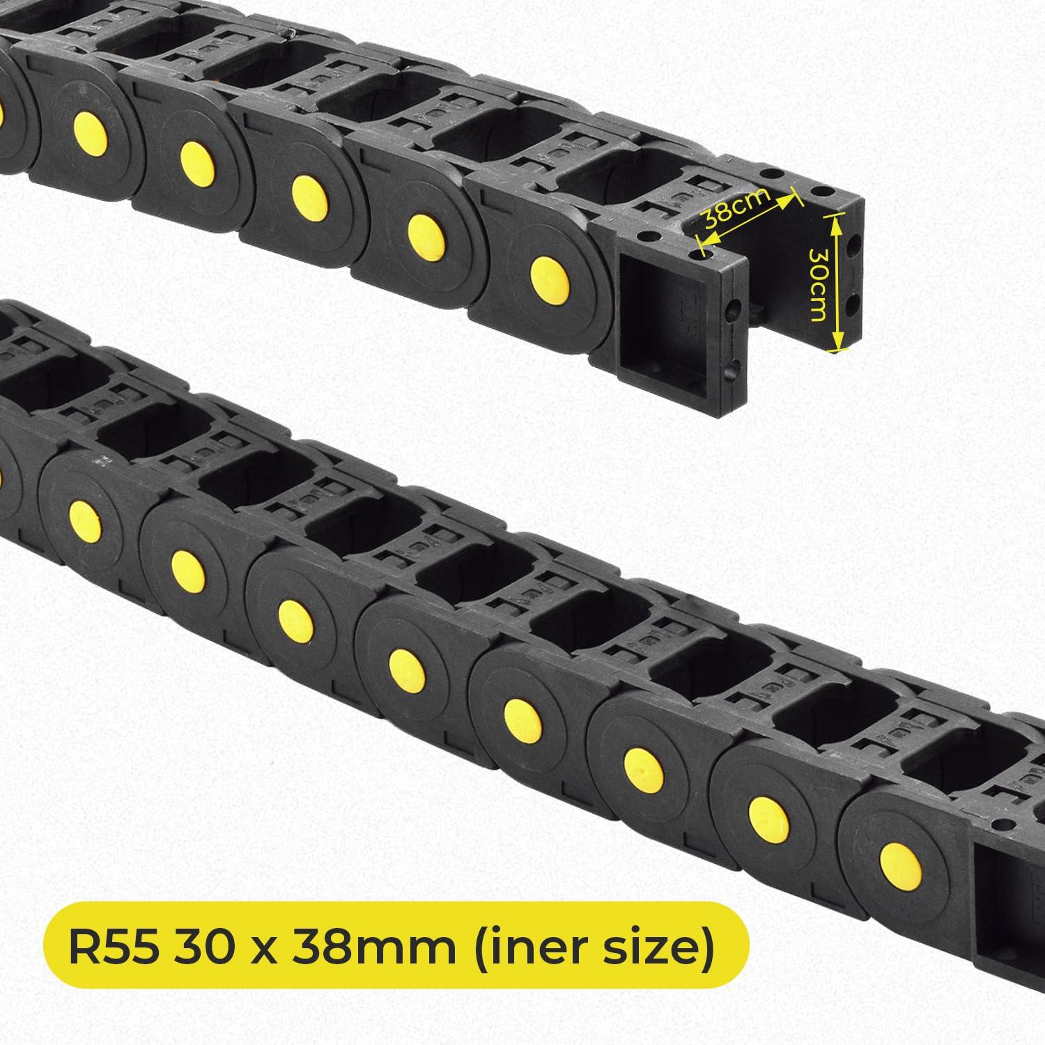 Cadena de arrastre para cables, tipo cerrado, cadena de arrastre de alambre R55, 25 x 38 mm, longitud de 1000 mm, cadena de arrastre de cable para impresora 3D eléctrica CNC router maquinaria