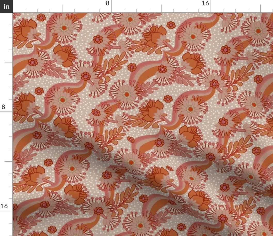 Spoonflower Fabric - Vintage Flowers Orange On Sand Psychedelic 1960S Flower Power Printed on Cotton Poplin Fabric by The Yard - Sewing Shirting Quilting Dresses Apparel Crafts