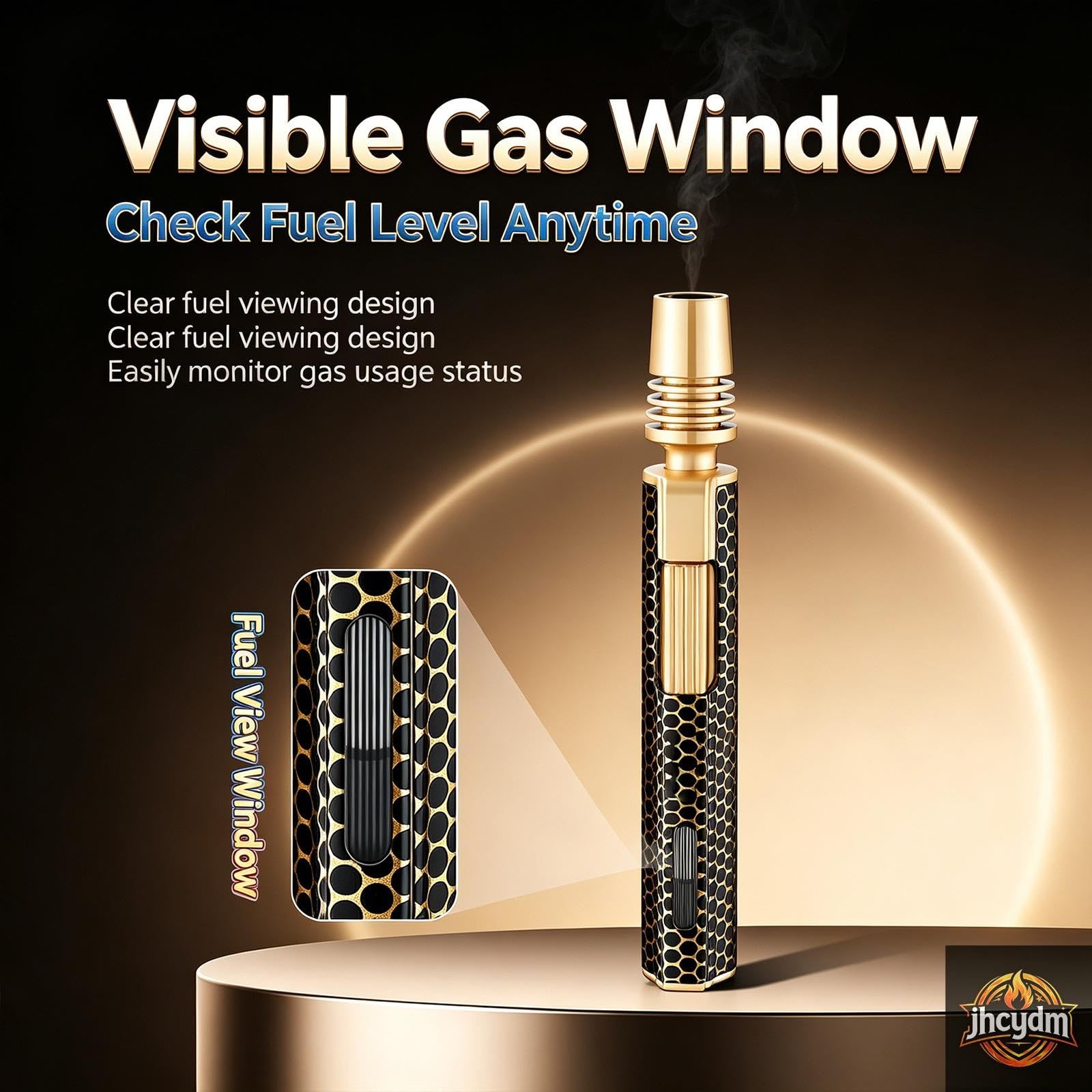 Encendedor de antorcha, ventana de combustible visible,llama de chorro azul