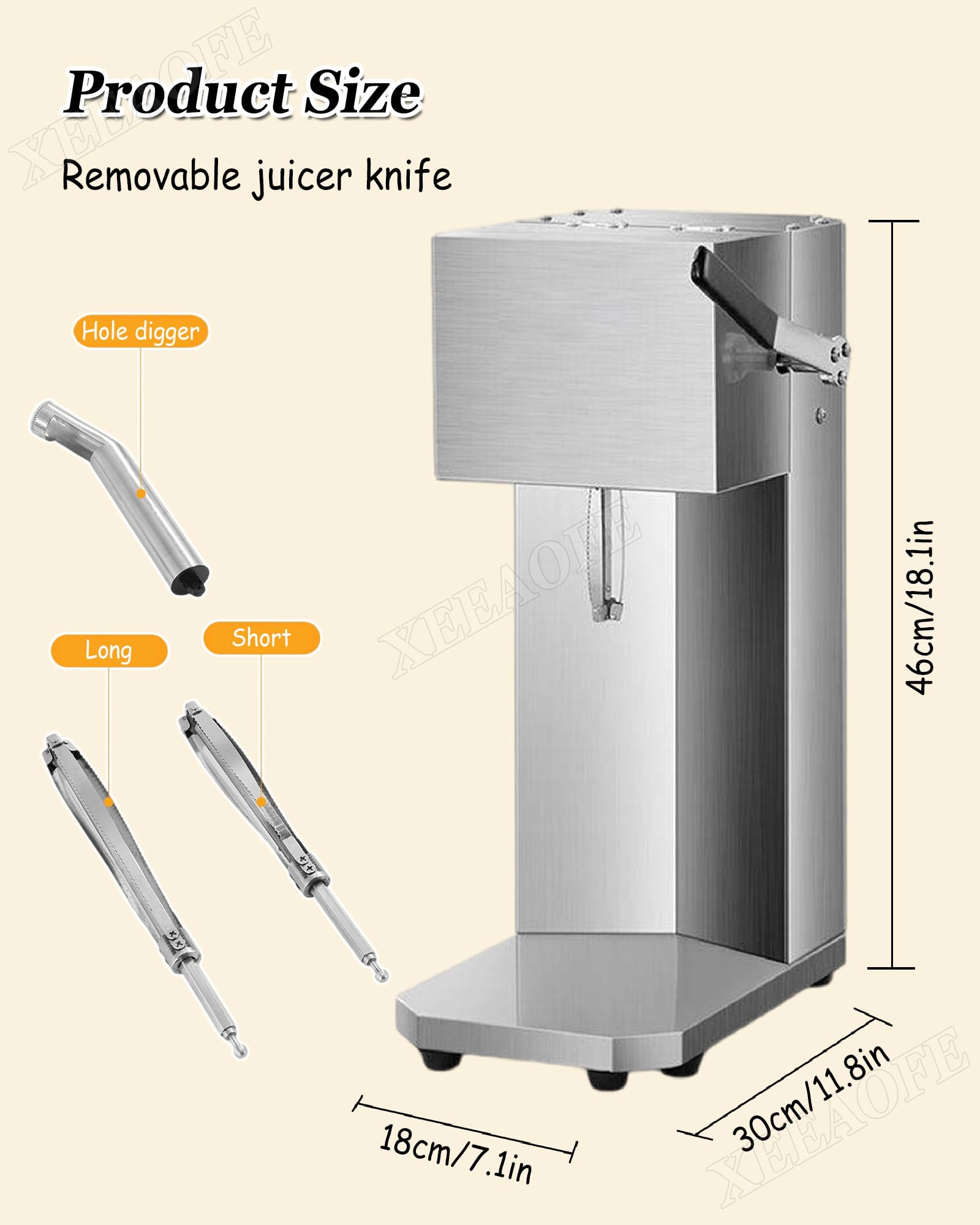 Exprimidor de Naranja Comercial Automático 200W, Exprimidor de Naranja Acero Inoxidable 18000 RPM, con 3 Cabezales de Cuchillas, Exprimidor de Cítricos Eléctrico Carcasa Acero Inoxidable