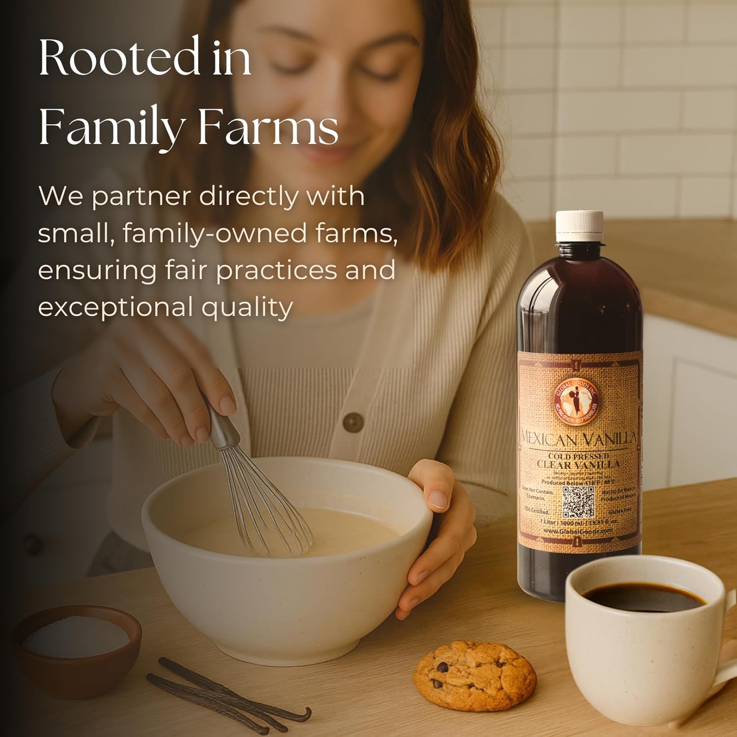 Pure Clear Mexican Vanilla Extract (33.81 fl oz)– Gluten-Free, Coumarin-Free Vanilla for Baking, Cakes, Cookies, Coffee & Desserts – Cold Pressed, Natural Vanilla