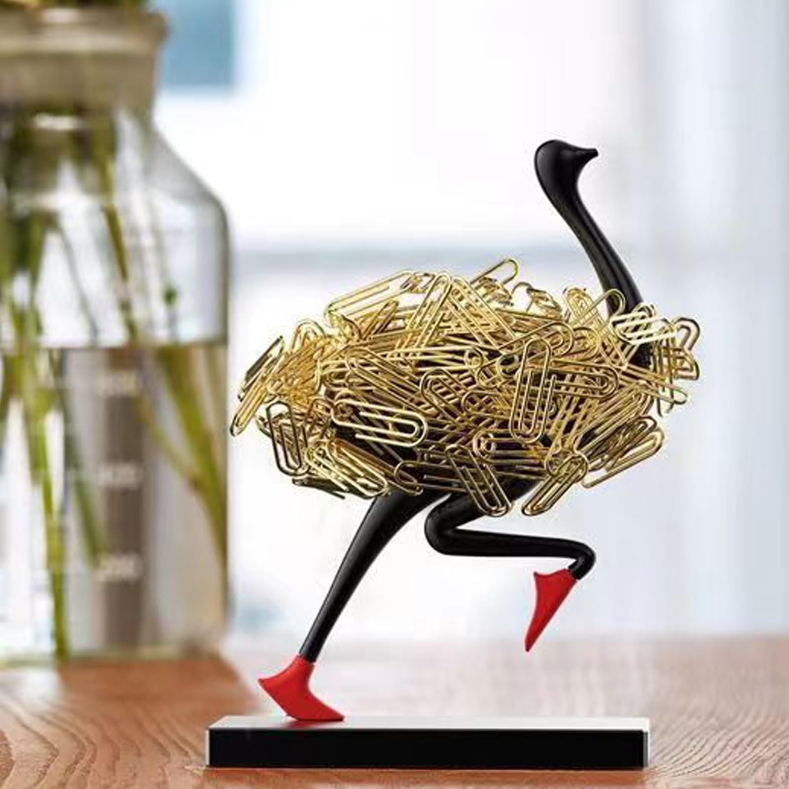 Magnetischer Büroklammer-Aufbewahrungsornament mit Strauß-Motiv, laufender Strauß-magnetischer Büroklammerhalter, Schmuckaufbewahrung, for verschiedene Metallteile, ideales Schließfachzubehör ( Color