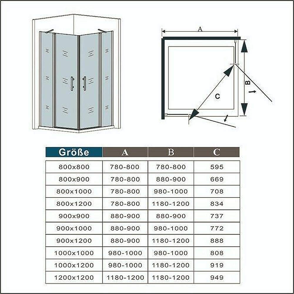 80x120x195cm Box Doccia Angolare Doppie Porte Apertura Battente-saloon Vetro Trasparente Anticalcare Con Barre Stabilizzatrici