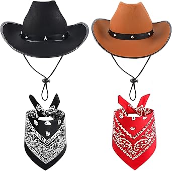MYKAGS 2 Pack Cowboy Hats for Women and Men with Red and Black Bandanas