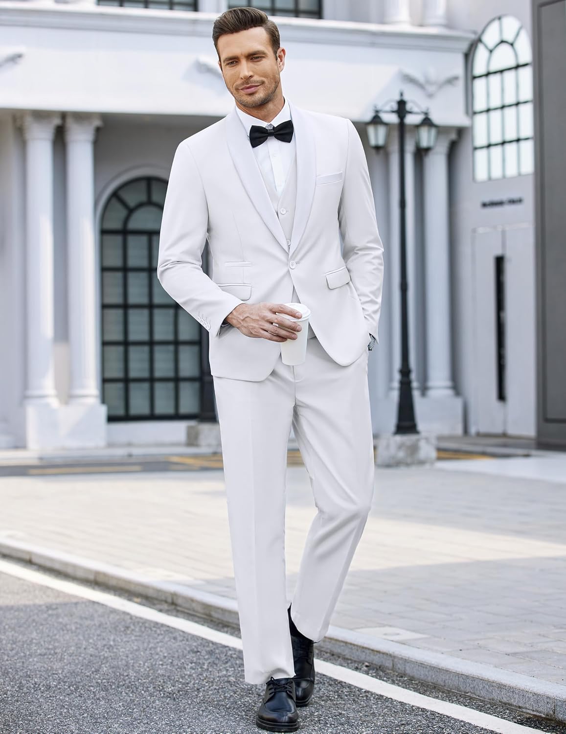 COOFANDY Men's 3 Pieces Suit Slim Fit Tuxedo Set One Button Shawl Lapel Dinner Prom Jacket Vest Pants with Tie - Image 6