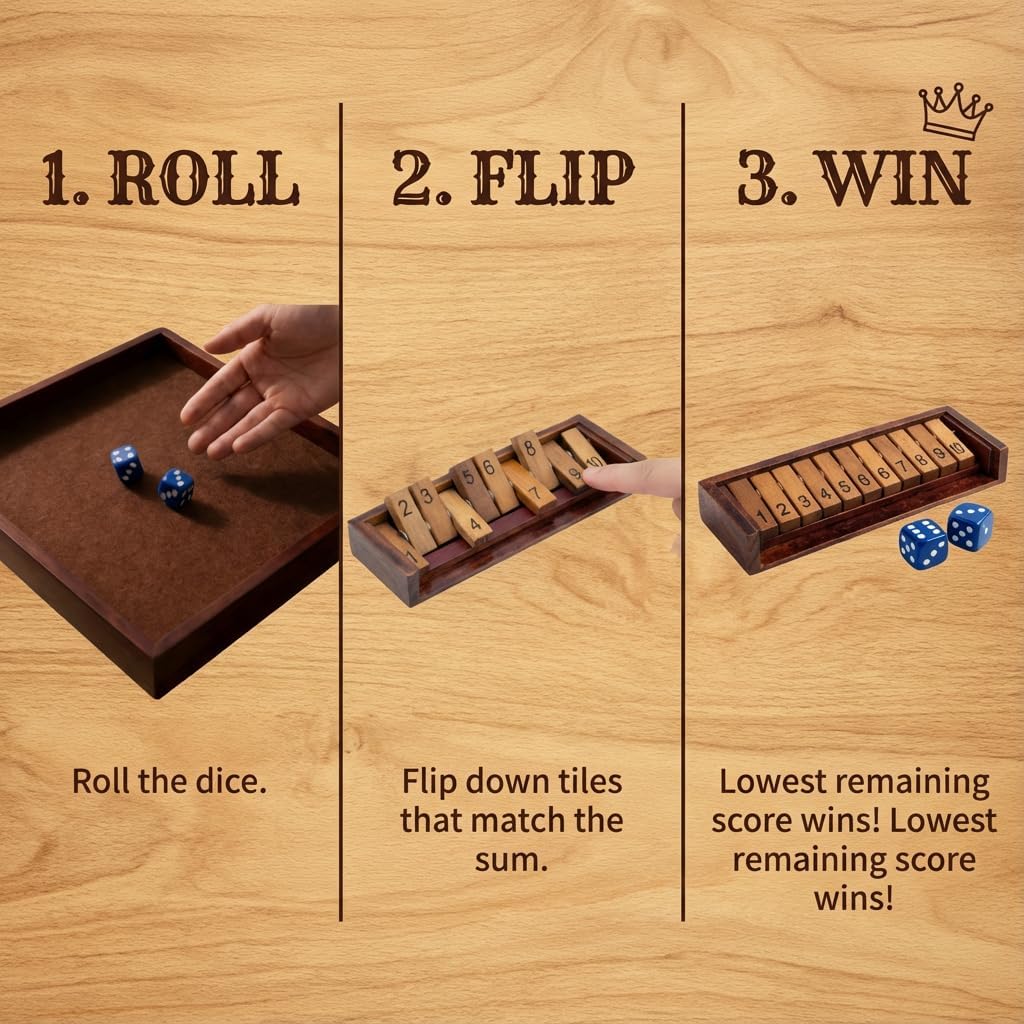 MoodLife Shut The Box Expansion Pack, Wooden Number Tray with 2 Dice, Individual Player Add-on to Increase Group Size to 5, 6+, Portable Math Learning Tool & Game Accessory (1-Pack)