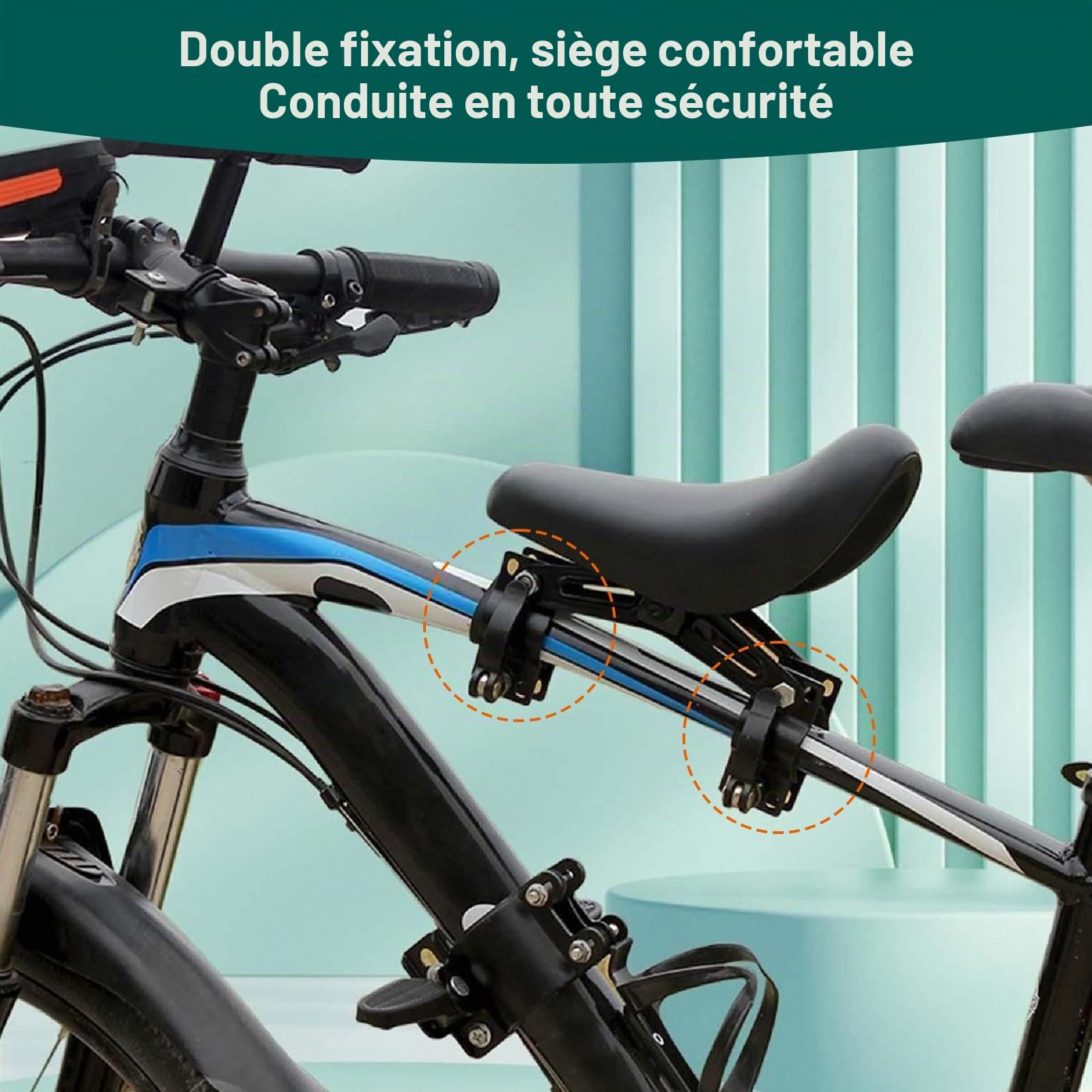Siège enfant avant pour vélo de montagne - Siège enfant avant avec guidon et pédale - Siège de vélo pour enfant avant - Siège de vélo amovible - Barre avant - Portable - Siège de vélo pour enfants