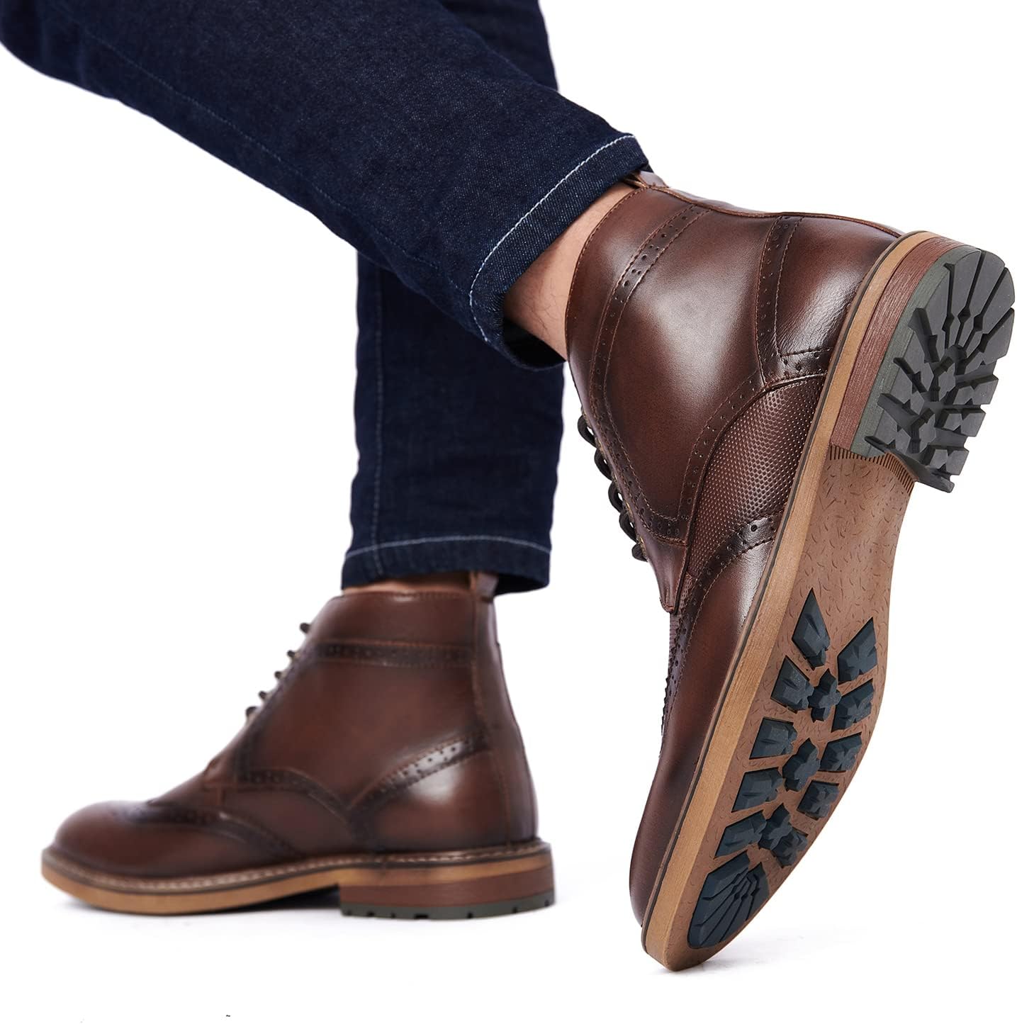 Arkbird Men's Oxford Dress Boots Wingtip Cap Toe Leather Ankle Chelsea Chukka Boots Mid-Top Business Shoes for Men Light Coffee Size 12 - Image 9