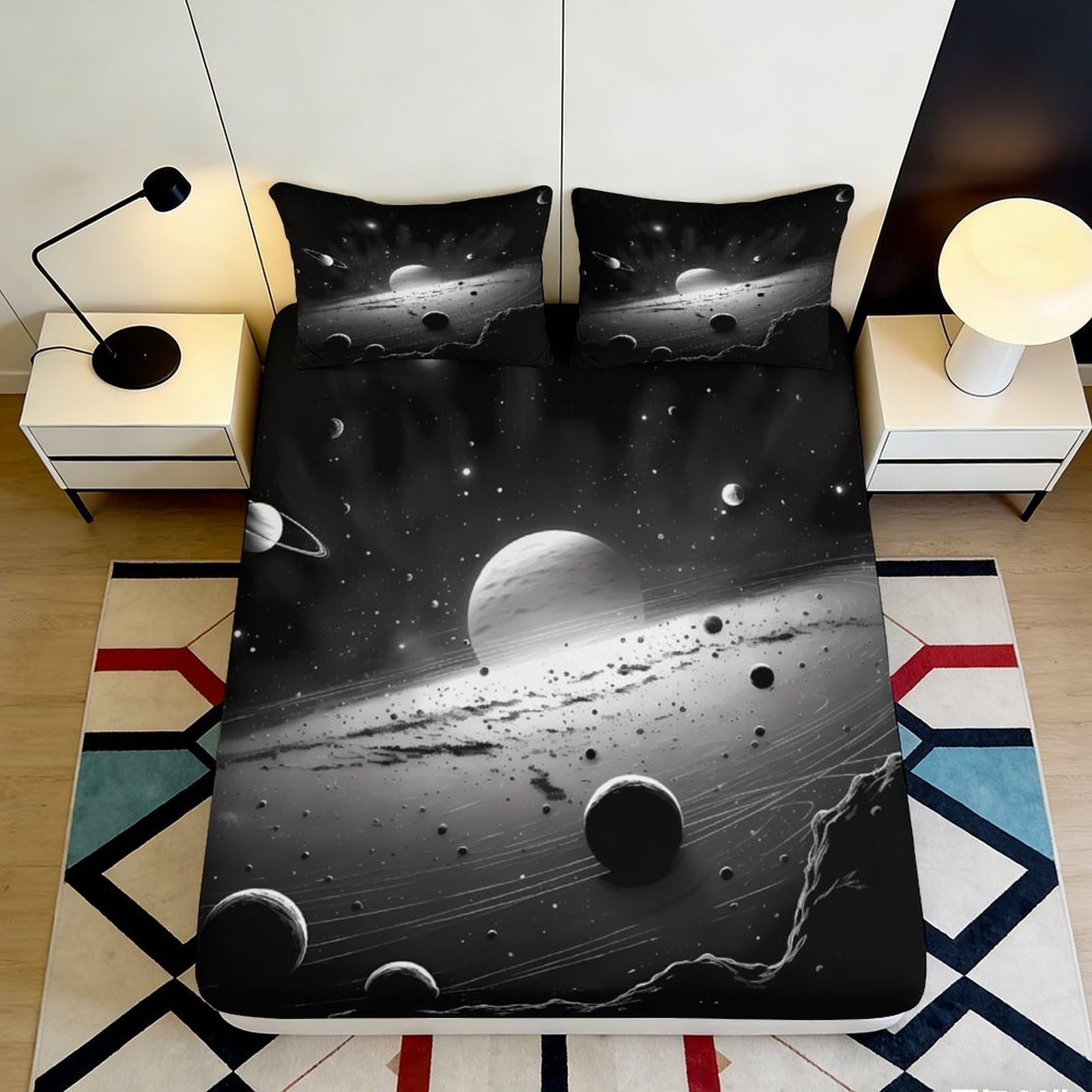 3D Printed Galaxy Starry Sky Fitted Sheet Microfiber Soft Breathable Cosmic Nebula Mattress Cover for Bedroom Dorm Decor 120x200x25cm