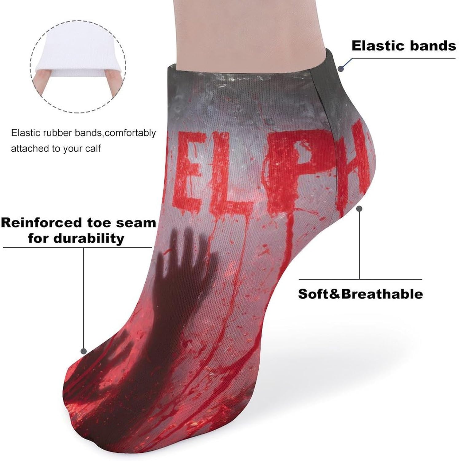 Horror Help Halloween No Show Ankle Socks Low Cut Non Slip Flat Boat Line 5 Pairs Set