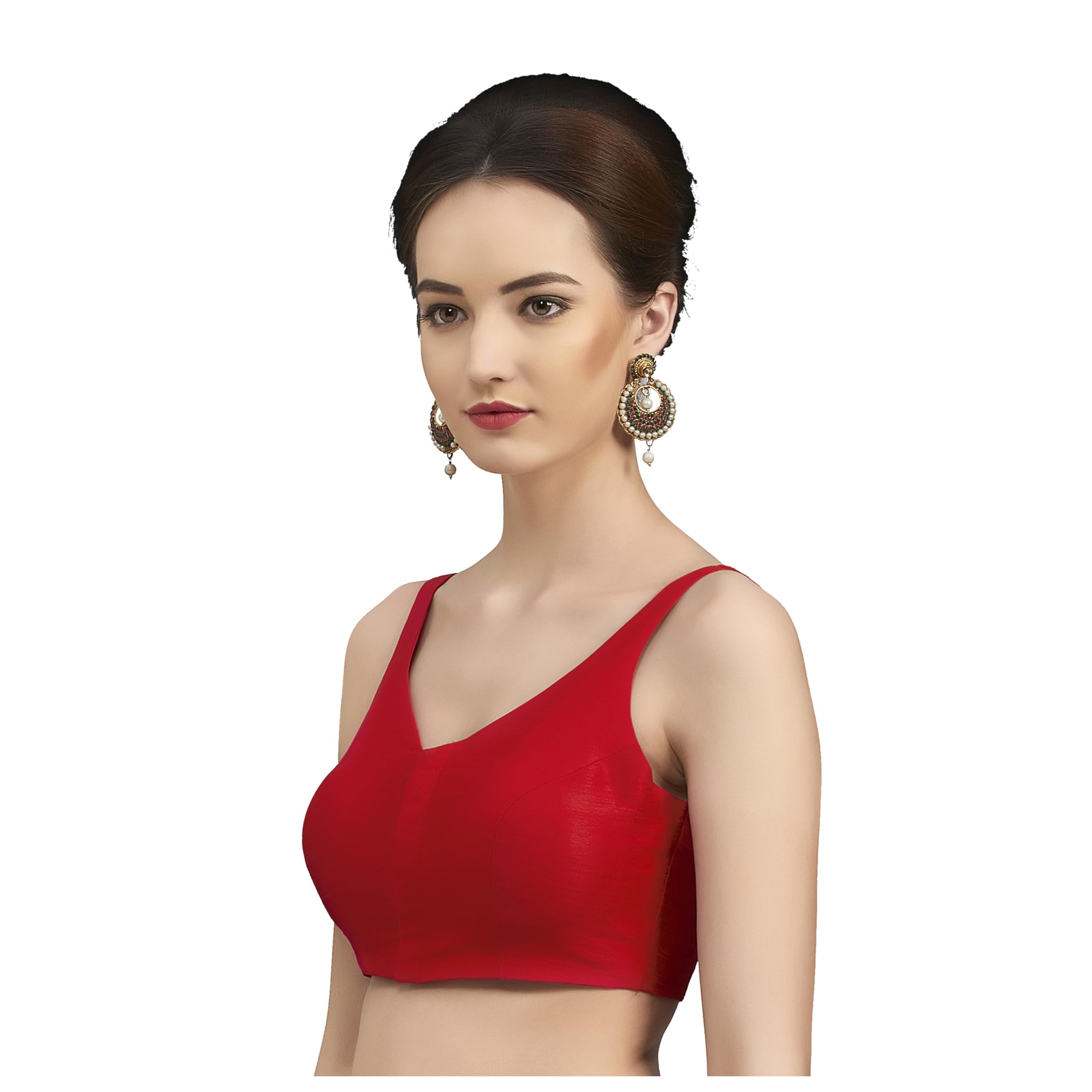 neckbook Women's Art Silk Solid Sleeveless V-Neck Readymade Saree Blouse-picture-46