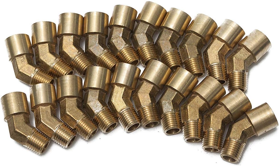 LTWFITTING Brass Pipe 45 Deg 1/4-Inch BSPT Street Elbow Forged Fitting Fuel Air Boat (Pack of 25), 1/4" BSPT Female x 1/4" BSPT Male