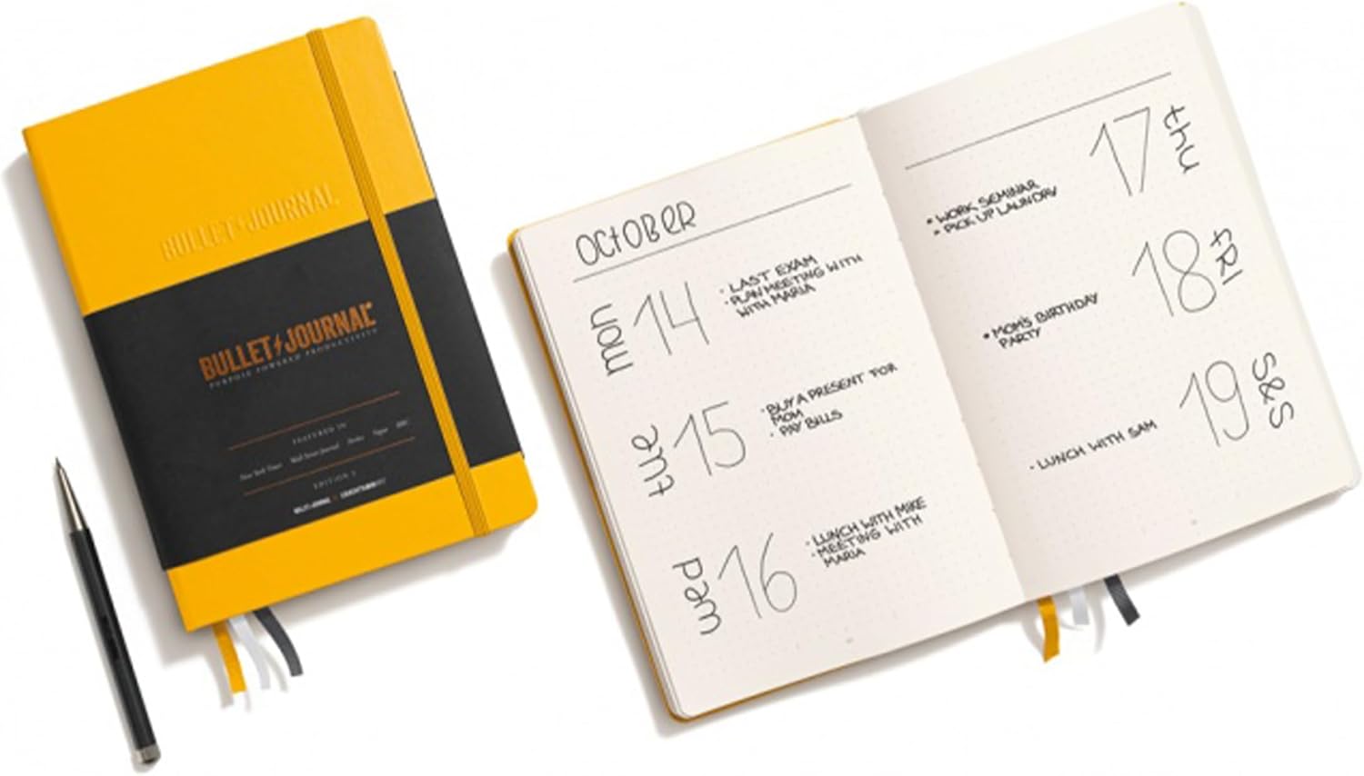 LEUCHTTURM1917 The Official Bullet Journal Edition 2 - Notebook Built for BuJo, Medium A5 204 Pages of 120gsm Paper, With Bujo Pocket Guide (Yellow24)