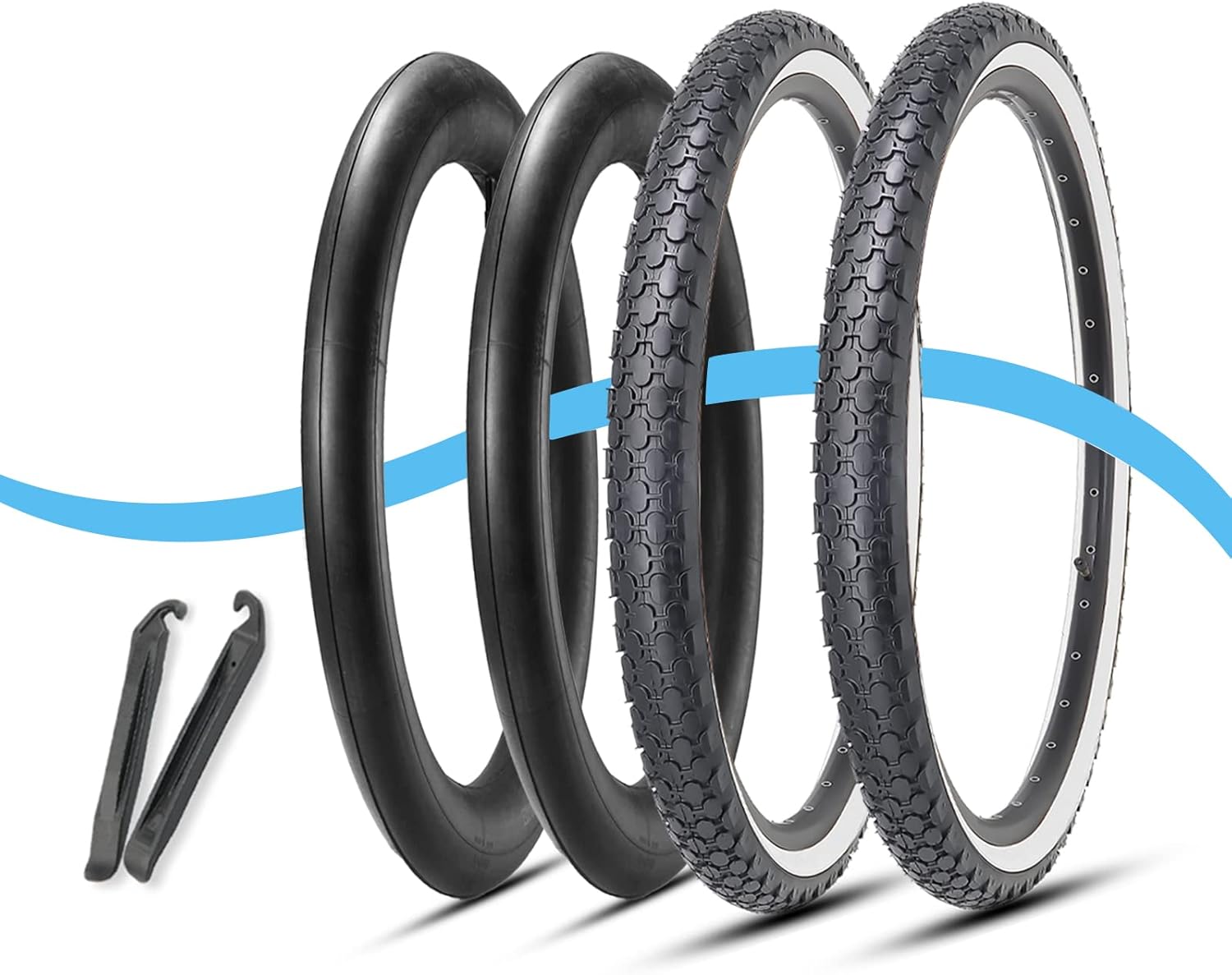 MOHEGIA 24/26 Inch Cruiser Bike Tires Set: 24x2.125/26x2.125 Inch Classic Folding Bicycle Tires,and Pair Inner Tubes with Tire Levers for Beach Cruiser City Bikes
