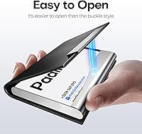 Vista 4 de Padike - Tarjetero profesional de cuero PU y acero inoxidable multitarjeta para hombres y mujeres. Estuche para tarjetas de crédito, carné de Negro