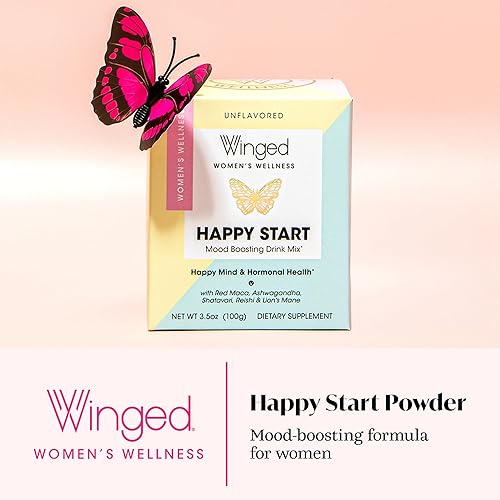 Miniatura 2 de Winged Happy Start  Polvo de impulso del estado de ánimo para mujeres, sin sabor (30 porciones), sin OMG