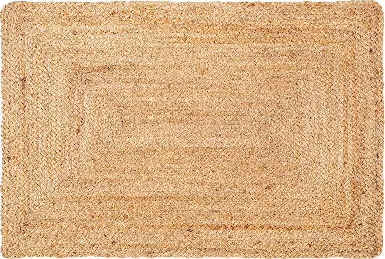Handwoven Beige Natural Jute Rug Braided Area Rug Bohemian Durable & Nonslip Carpet for Home Floor Decor Custom Size (5 X 5 Feet)