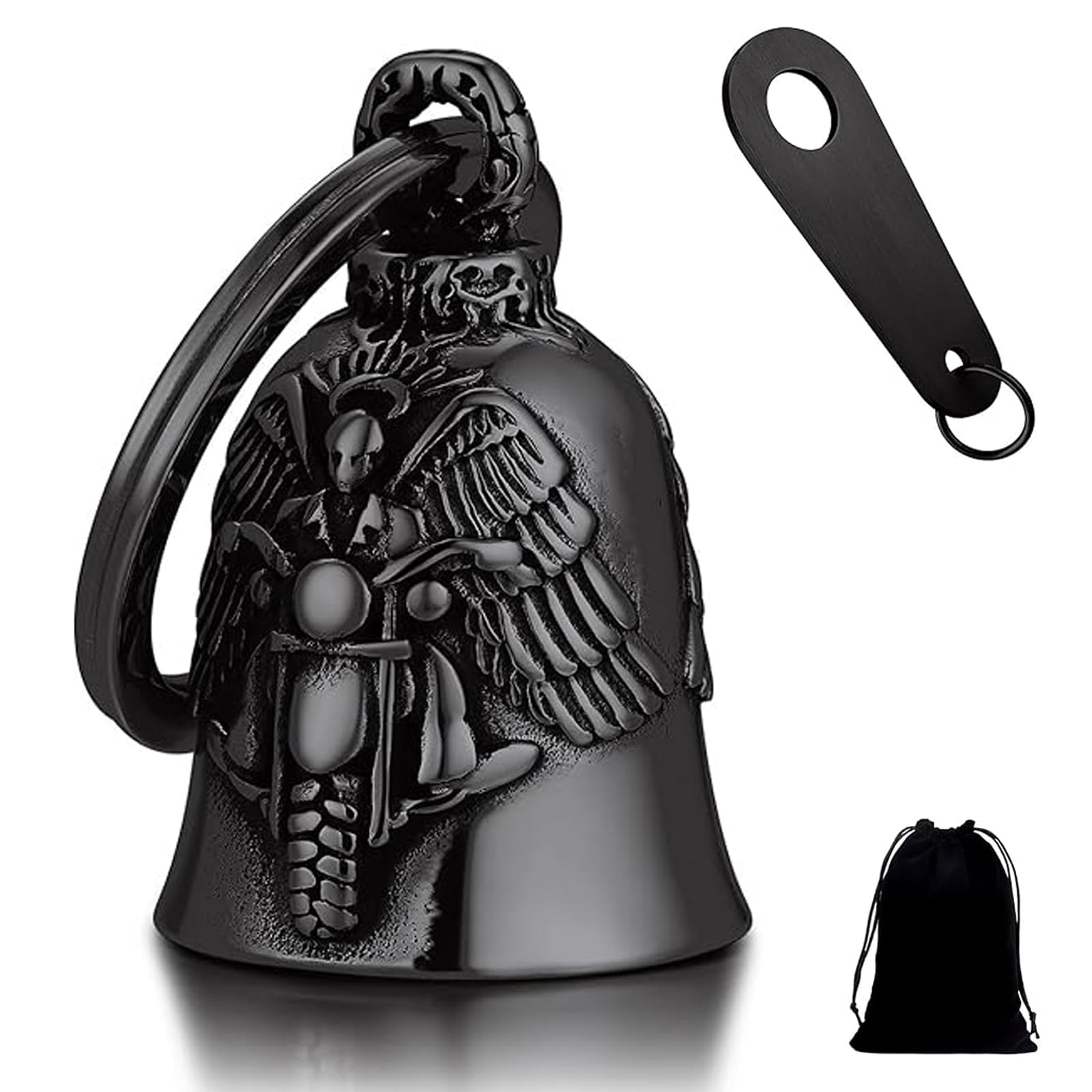 GREATRICH Schlüsselanhänger Motorrad Glocke Glücksbringer, Edelstahl Guardian Bell Biker Bell als Motorrad Deko und Geschenke Für Männer, Kleine Schutzglocke, Geschenk für Motorradfahrer - 1