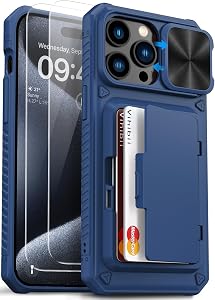 Vihibii for iPhone 15 Pro Max Case Wallet with HD Screen Protector, Blue