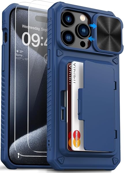 Vihibii for iPhone 15 Pro Max Case Wallet with HD Screen Protector, Blue