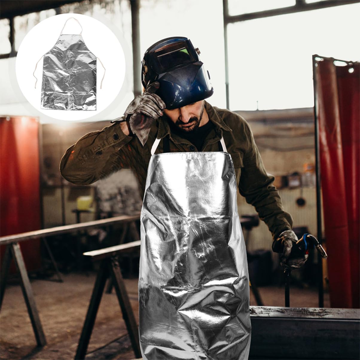 Gadpiparty Hitzeschutz Schürze aus Aramid Aluminium Verstellbare Träger Wärmeisolierend für Schmelzarbeiten und Hohe Risiken