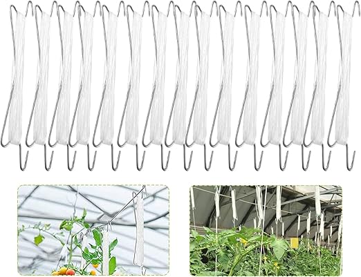 Abnaok Tomatenhaken mit Schnur, 15 Stück Tomaten Gurken Rankhilfe