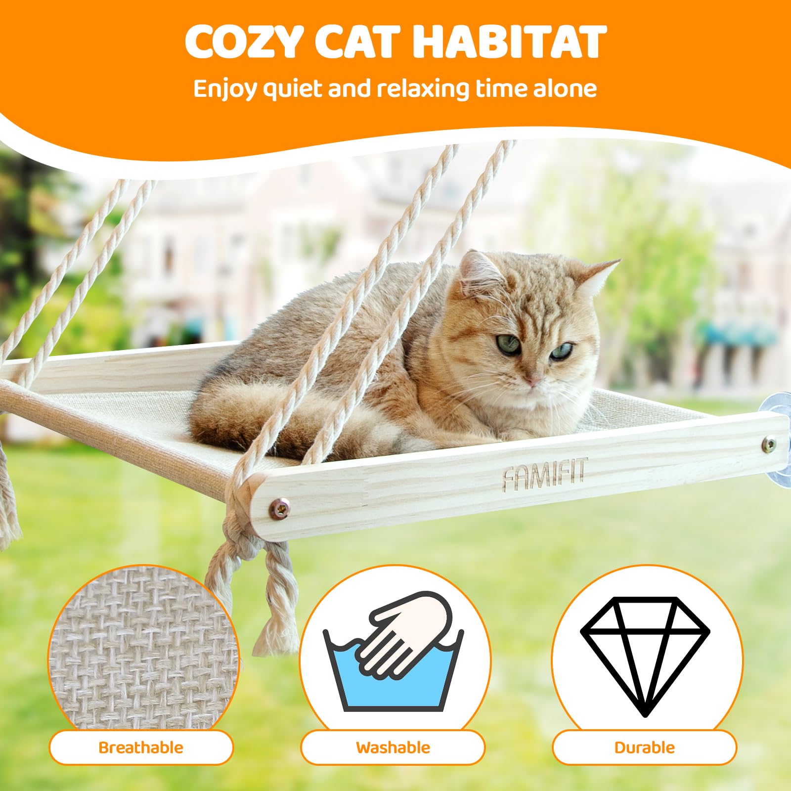 Farmifit - Percha para ventana de gato, hamaca para gatos fácil de montar, para interiores y exteriores, asiento de gato, cama universal para gatos grandes y gatitos (40 libras), paquete de 2