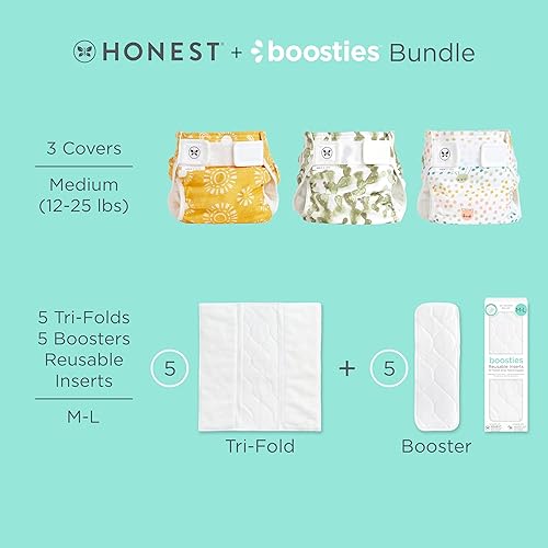 Miniatura 2 de Honest Hybrid - Funda para pañales de tela + inserciones reutilizables Super Boosties, tamaño mediano (12-25 libras), fundas de muselina de algodón