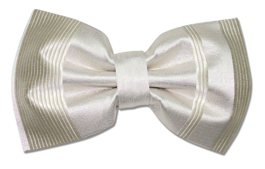 Vesuvio Napoli BOWTIE Cream Off-White Woven Striped Design Men's Bow Tie