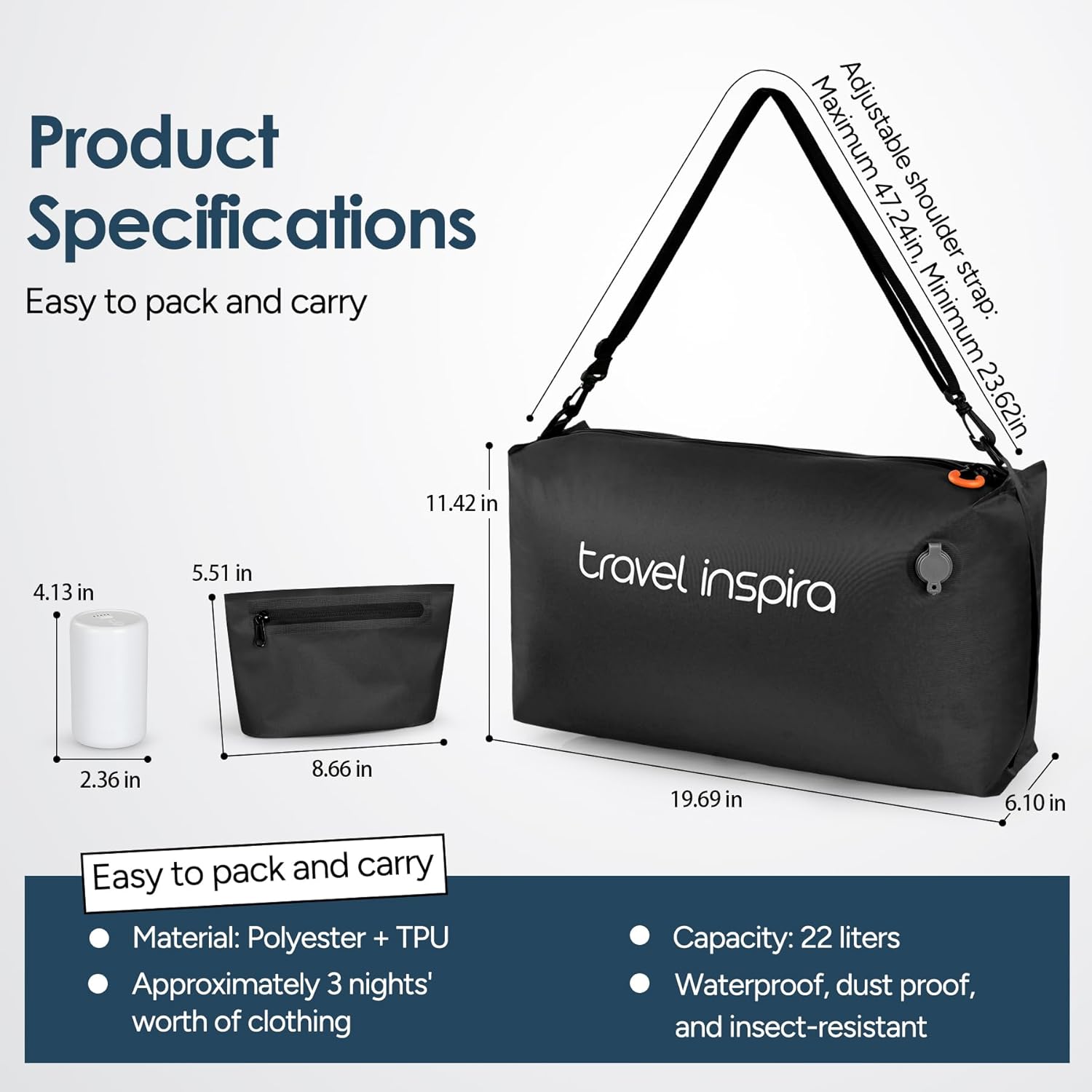 Vacuum Bags for Travel Luggage with Wireless Pump, Compression Bags for Carry On Suitcases and Backpack, Vacuum Seal Packing cube for Cloth Packing (2PC + PUMP) - Image 5