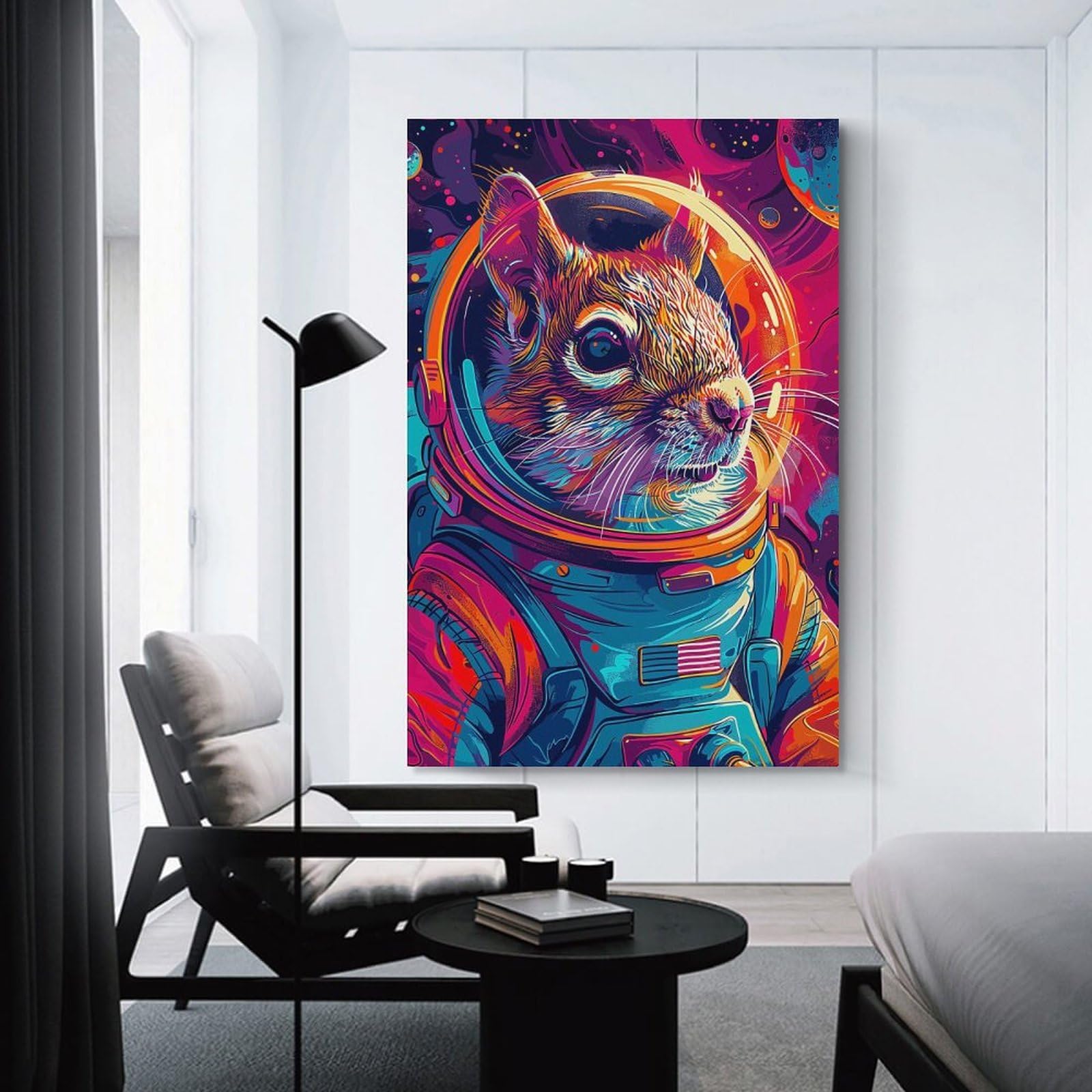 Junmoney Canvas Art Print Squirrel Astronaut Space, 20x30inch(50x75cm), for Small Homes, Bedrooms Or Open Spaces, A Simple Refresh for Blank Walls