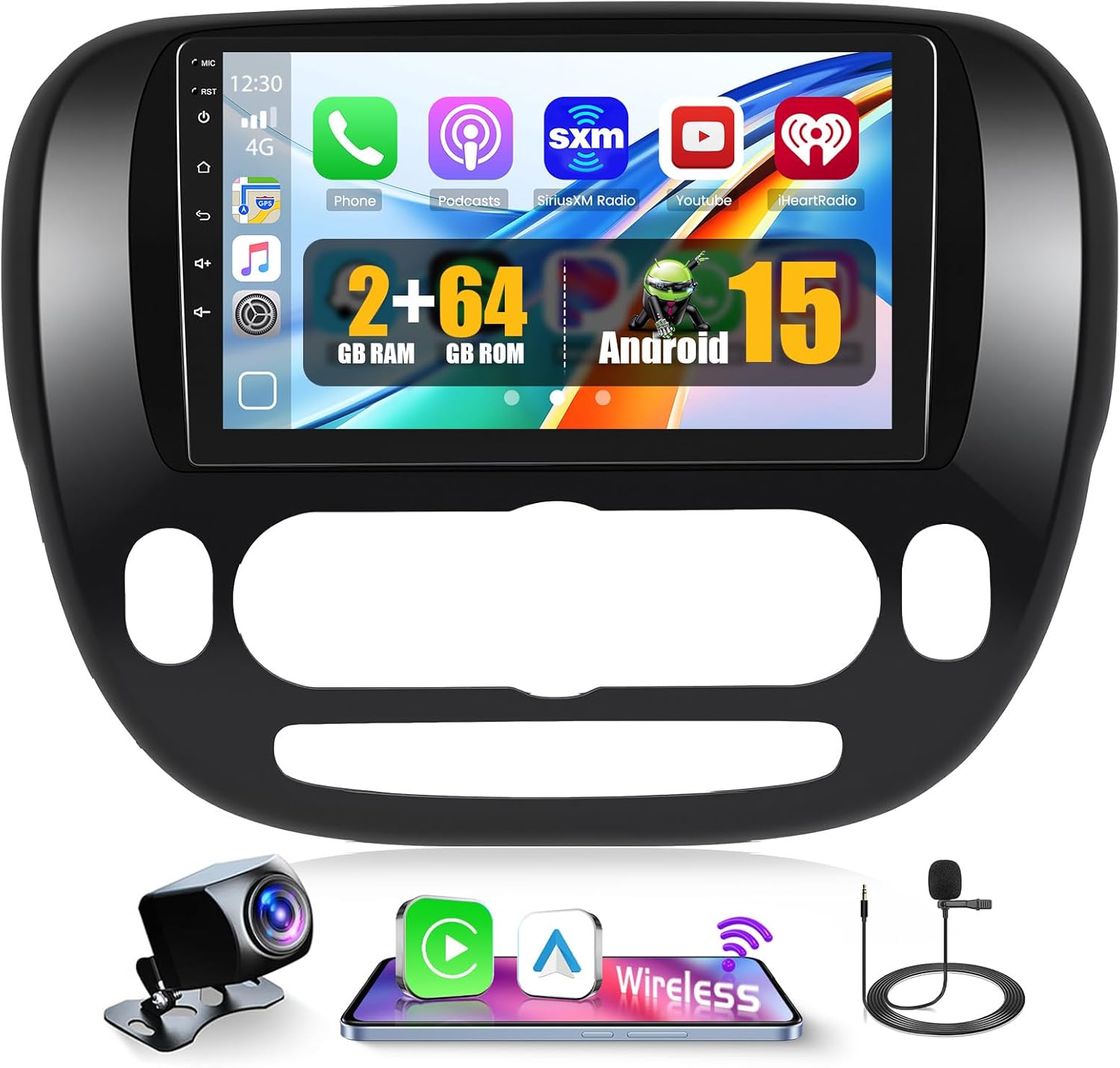Hikity 2+64GB for Kia Soul 2014 2015 2016 2017 (Manual A/C) Android Car Stereo Wireless Carplay Android Auto 9 Inch Touchscreen Car Radio GPS Navigation WiFi Bluetooth FM EQ+Backup Camera